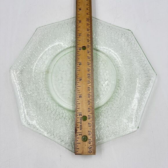Vintage Green Uranium Depression Crackle 8” Plate L E Smith - Picture 2 of 2